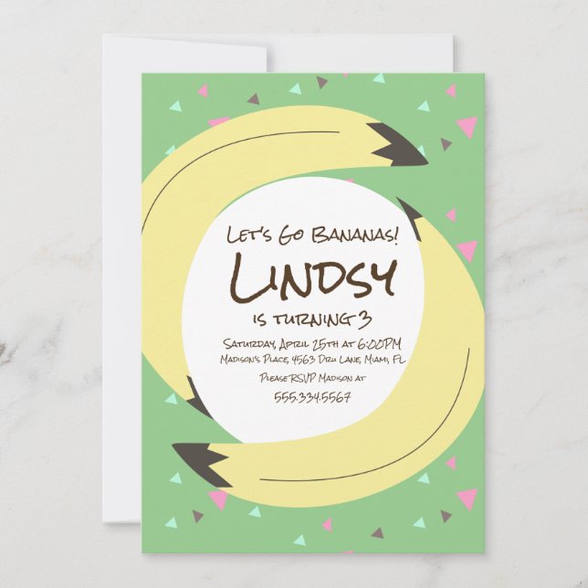 Banana Confetti Pink Green Birthday Party Invitati Invitation (Front)