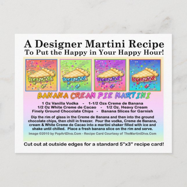 Banana Cream Pie Martini Recipe Card Postcard (Front)