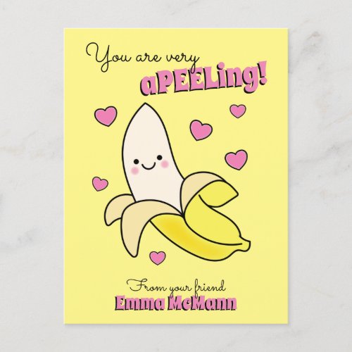 Banana Cute Kids Valentines Day Kawaii Postcard