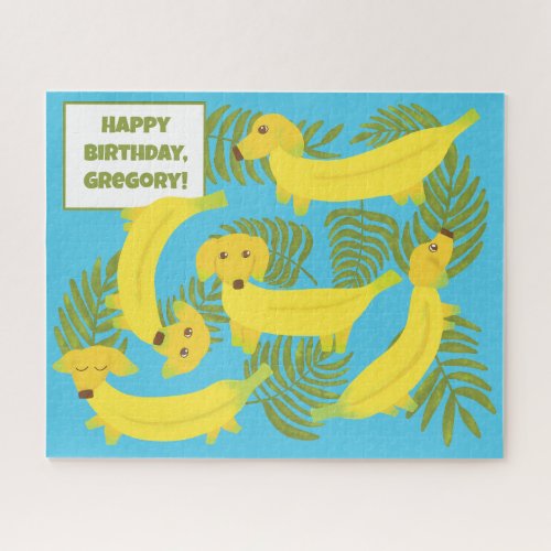 Banana Dogs and Tropical Leaves Personalized Jigsaw Puzzle
