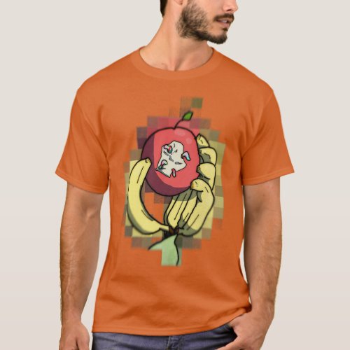 Banana fingers holding a sour worm infested apple T_Shirt