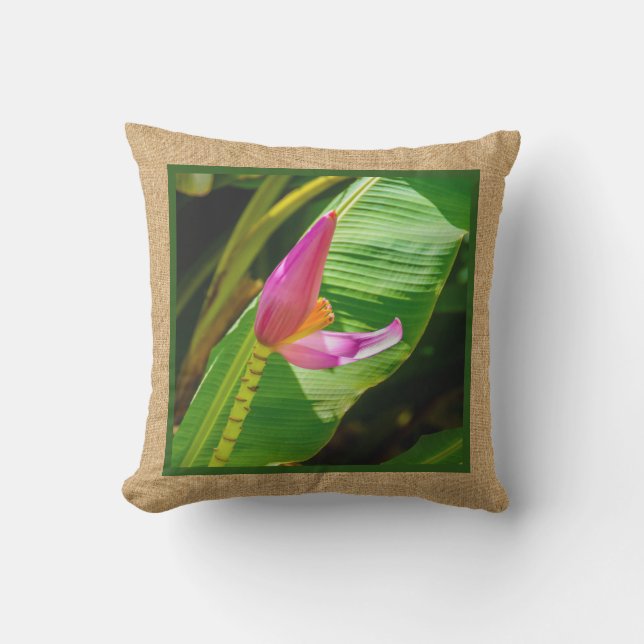 Banana Flower Hawaiian Reversible Outdoor Throw Pillow (Front)
