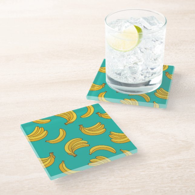Banana Fruit Fun Pattern Glass Coaster (Angled)