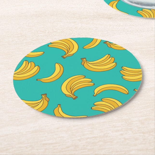 Banana Fruit Fun Pattern Round Paper Coaster (Angled)