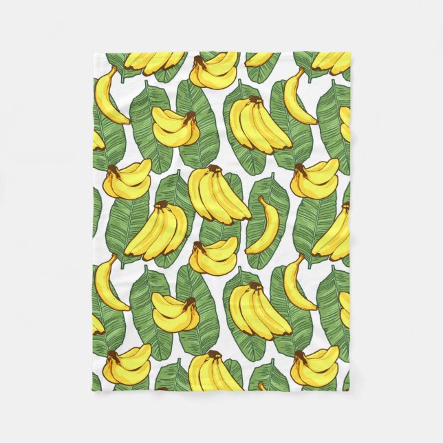 Banana Fruit Leaves Tropical Pattern Fleece Blanket (Front)