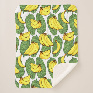 Banana Fruit Leaves Tropical Pattern Sherpa Blanket