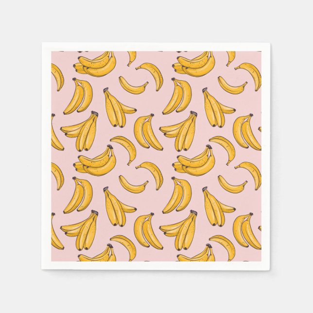 Banana fruit summer yellow pink napkins (Front)