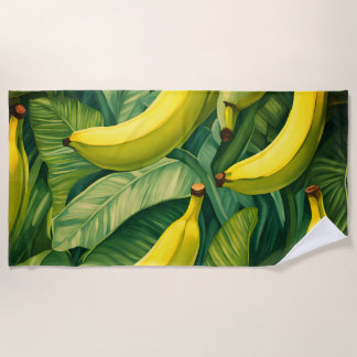 Banana Fruits and Leaves Tropical Mood Beach Towel