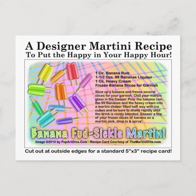 Banana Fud-Sickle Martini Recipe Card Postcard (Front)