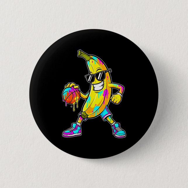 Banana Funny Basketball Drip Kids Youth Boys Girls Button (Front)