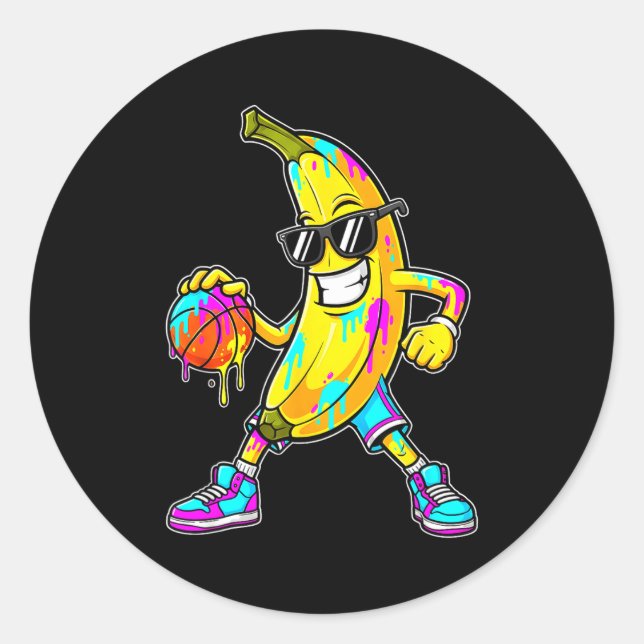Banana Funny Basketball Drip Kids Youth Boys Girls Classic Round Sticker (Front)