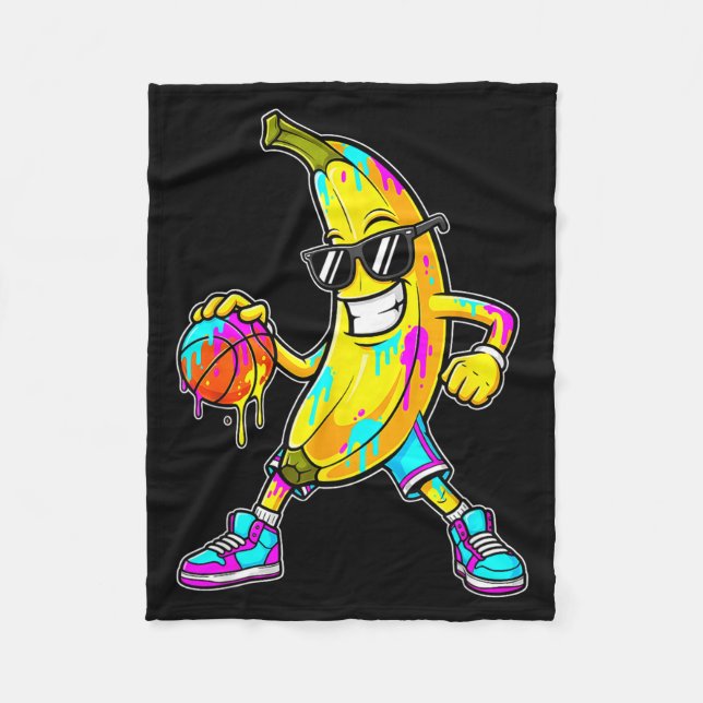 Banana Funny Basketball Drip Kids Youth Boys Girls Fleece Blanket (Front)