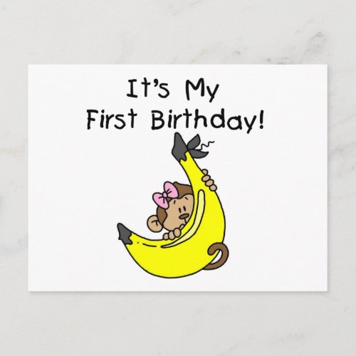 Banana _ Girl Monkey 1st Birthday Postcard