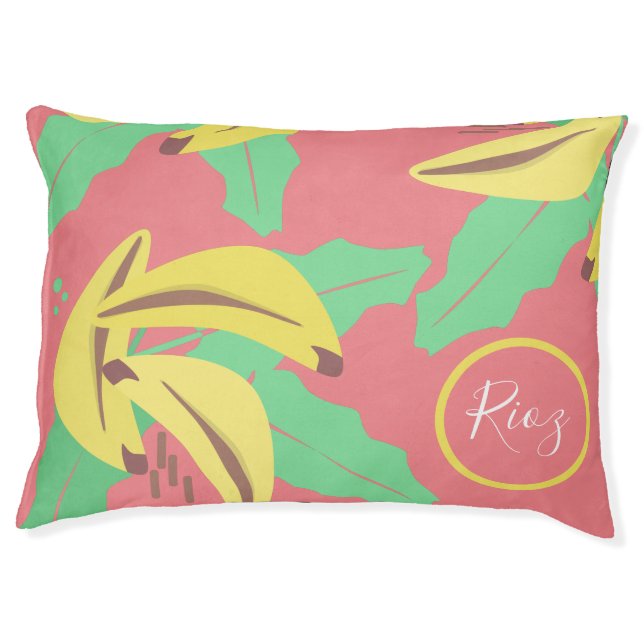 Banana Greenery Black Name   Pet Bed (Front)