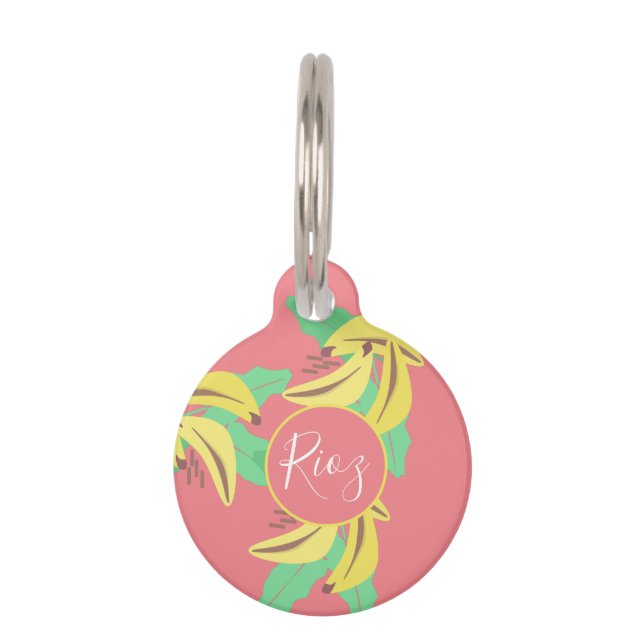 Banana Greenery Pattern Pink Green  Pet ID Tag (Front)