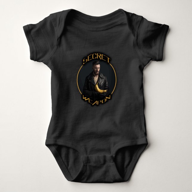 Banana: his secret weapon baby bodysuit (Front)