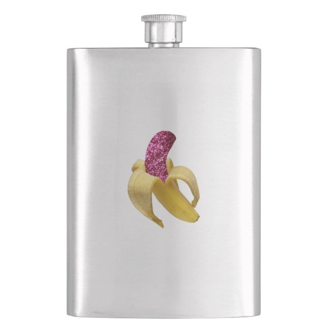 Banana in faux Pink Glitter Looks Delicious Flask (Front)