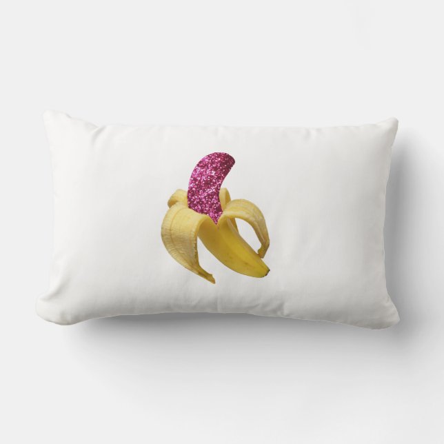 Banana in faux Pink Glitter Looks Delicious Lumbar Pillow (Front)