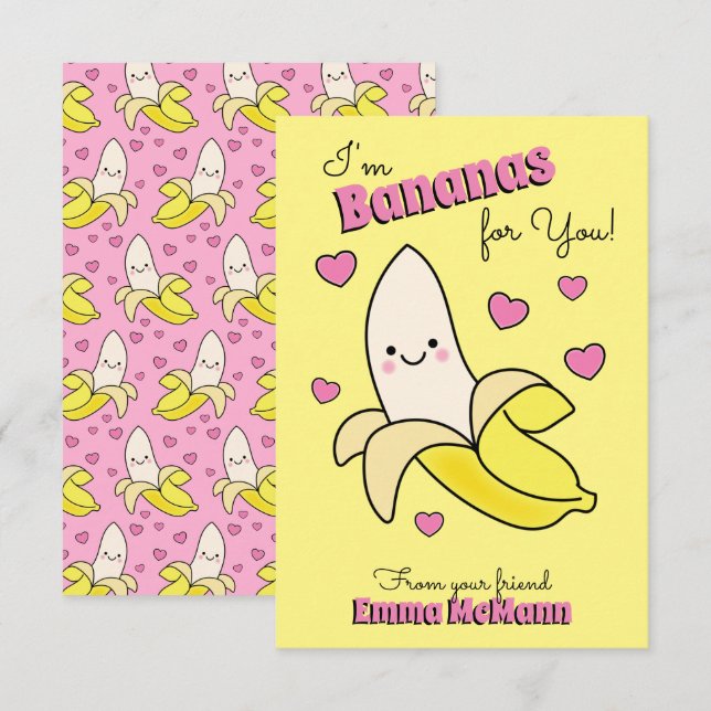 Banana Kids Classroom Valentine Cards (Front/Back)
