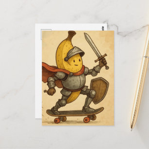Banana Knight on a Skateboard Whimsy Postcard