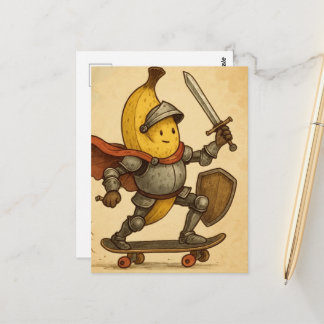 Banana Knight on a Skateboard Whimsy Postcard
