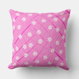 banana leaf and flowers tropical botanical pink  throw pillow