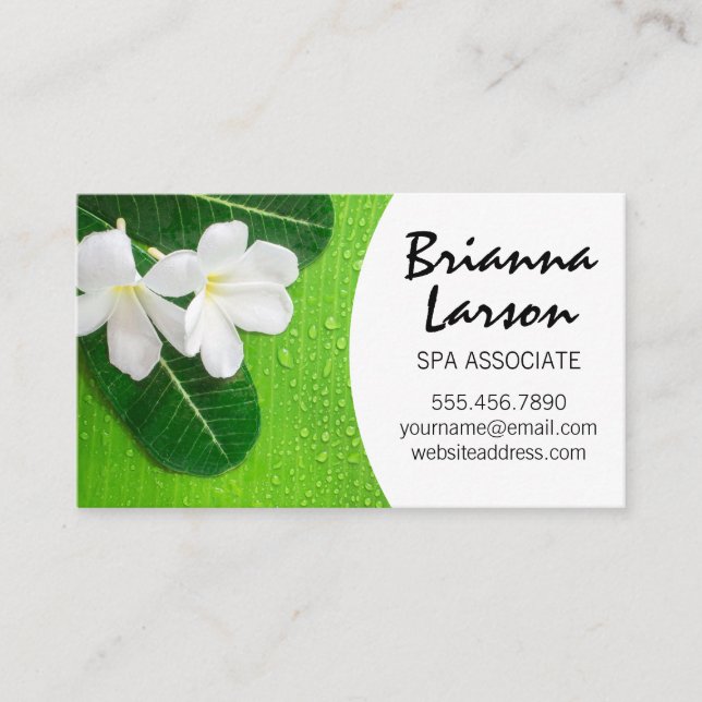 Banana Leaf and White Flowers Business Card (Front)
