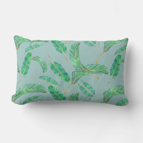 Banana Leaf Blue Green Tropical Leaves Pattern Lumbar Pillow