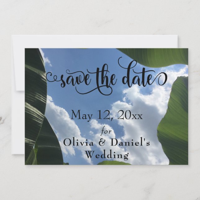 Banana Leaf Framed Sky Tropical Save the Date (Front)
