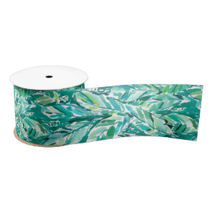 BANANA LEAF JUNGLE Green Tropical Satin Ribbon