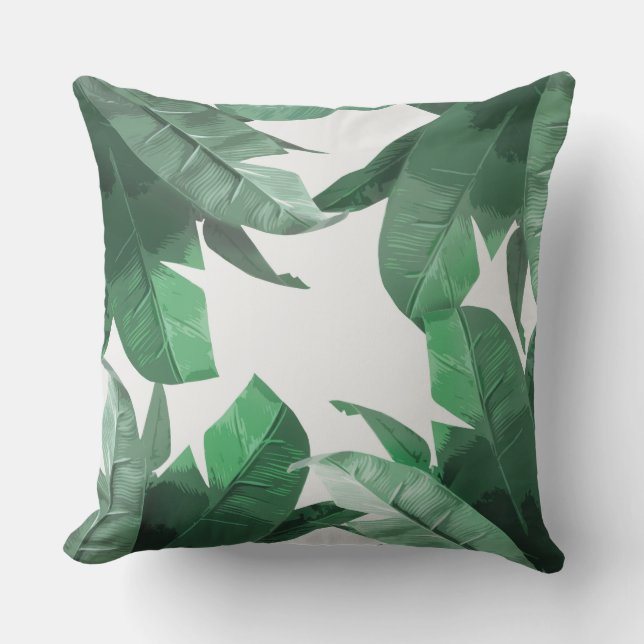 Banana Leaf Print Outdoor Throw Pillow (Front)