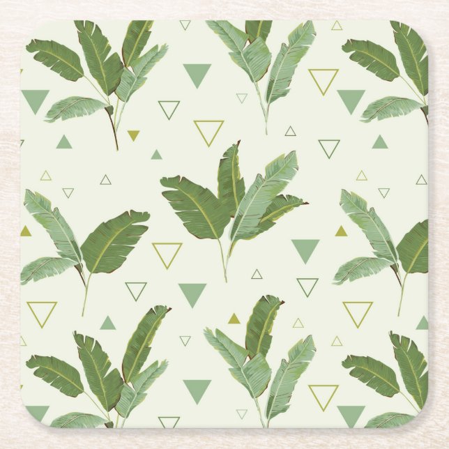 Banana Leaf With Triangles 2 Square Paper Coaster (Front)