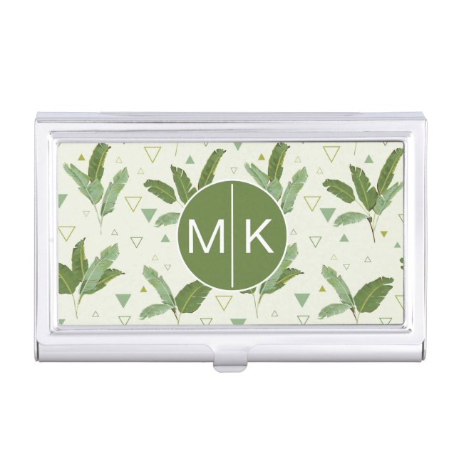 Banana Leaf With Triangles | Monogram Business Card Holder (Front)