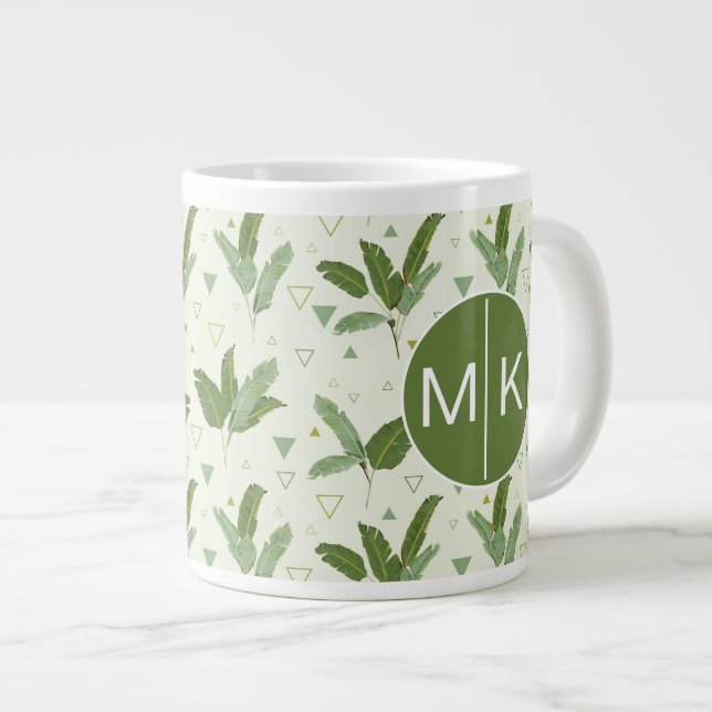 Banana Leaf With Triangles | Monogram Large Coffee Mug (Front Right)