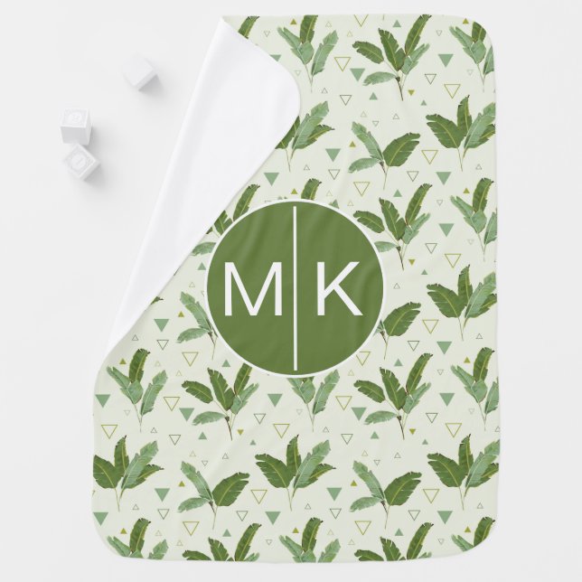Banana Leaf With Triangles | Monogram Swaddle Blanket (In Situ)