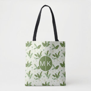 Banana Leaf With Triangles   Monogram Tote Bag