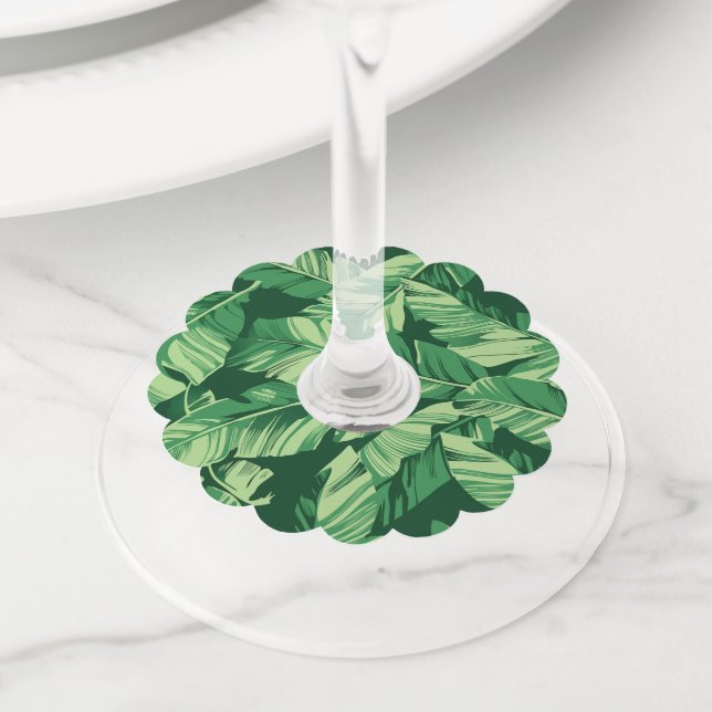 Banana Leaves 2 Wine Glass Tag (Close Up)