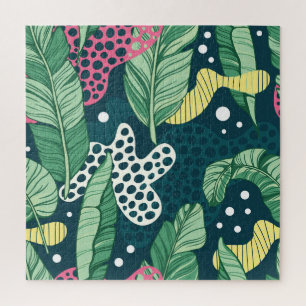 Banana leaves abstract, trendy colors jigsaw puzzle