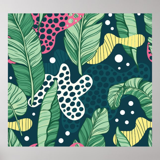 Banana leaves abstract, trendy colors poster (Front)