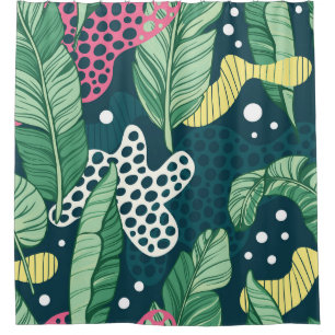 Banana leaves abstract, trendy colors shower curtain