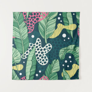 Banana leaves abstract, trendy colors tapestry