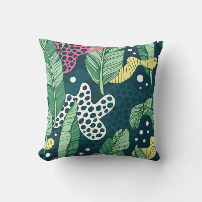 Banana leaves abstract, trendy colors throw pillow (Front)