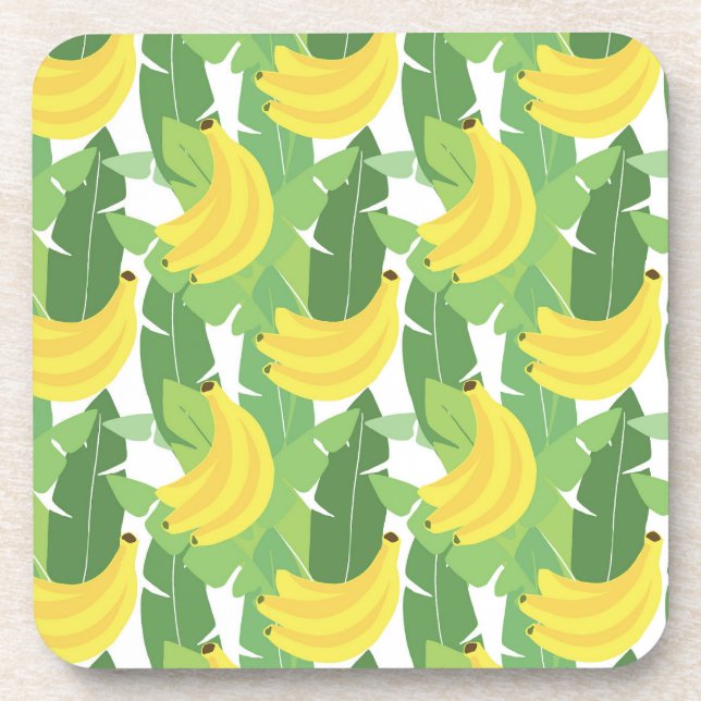 Banana Leaves And Fruit Pattern Beverage Coaster (Front)