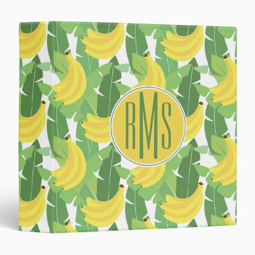 Banana Leaves And Fruit Pattern  Monogram 3 Ring Binder