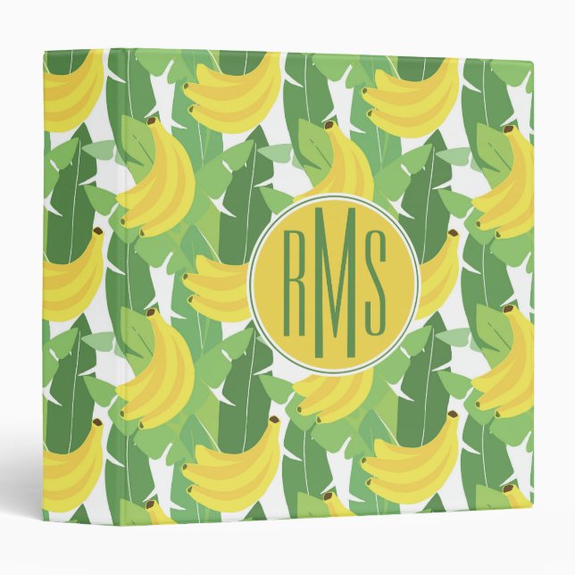 Banana Leaves And Fruit Pattern | Monogram 3 Ring Binder (Front/Spine)