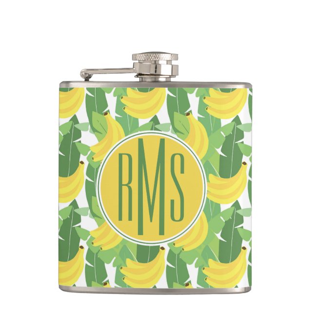 Banana Leaves And Fruit Pattern | Monogram Flask (Front)