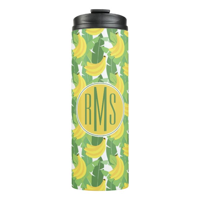 Banana Leaves And Fruit Pattern | Monogram Thermal Tumbler (Front)