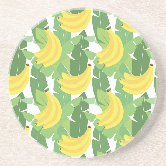 Banana Leaves And Fruit Pattern Sandstone Coaster (Front)