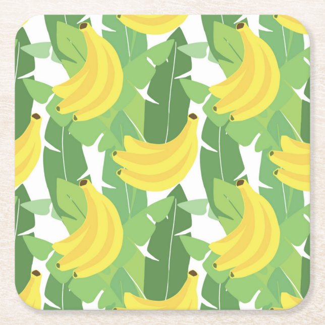 Banana Leaves And Fruit Pattern Square Paper Coaster (Front)