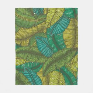 Banana Leaves: Botanic Vintage Hand-Drawn Fleece Blanket